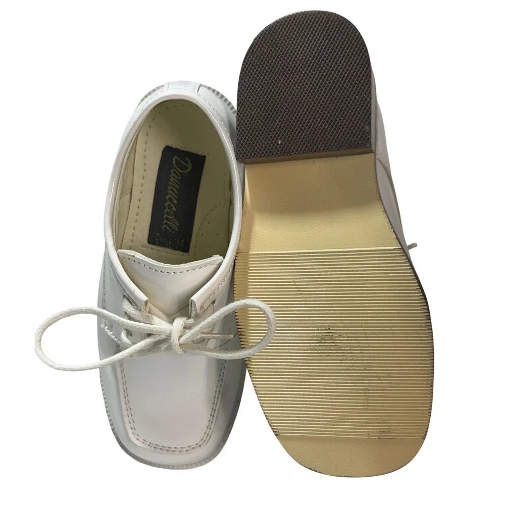 Kids White Patent Leather Oxfords Lace Up Formal Dress‎ Shoes Block Heel White